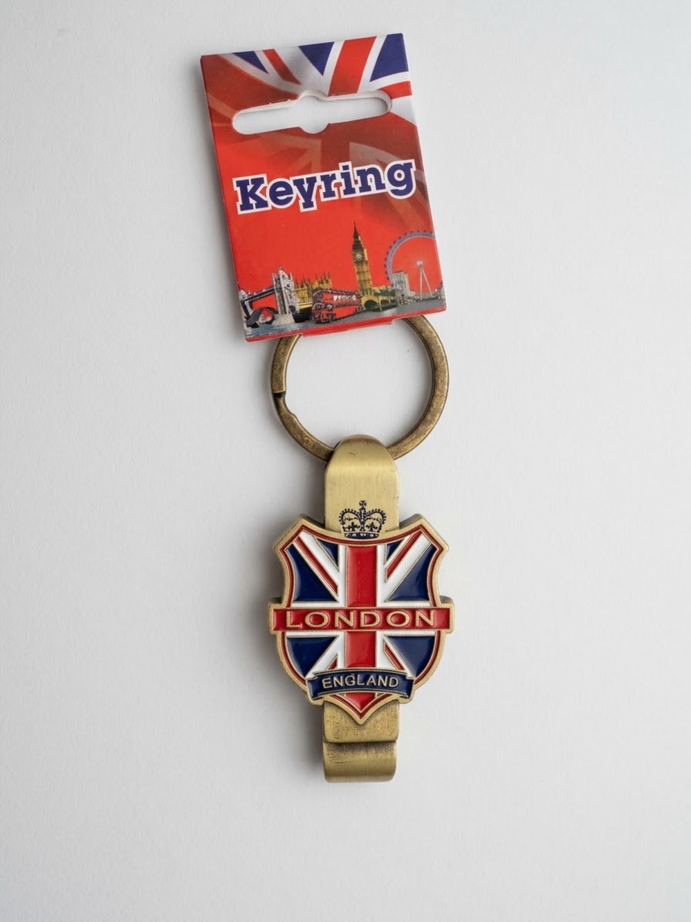 London England Souvenir Union Jack Key Ring Bottle Opener - Red, White & Blue